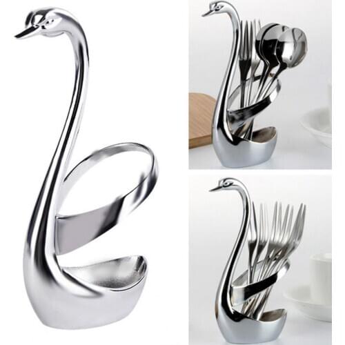 New Swan Base Holder stainless steel cutlery set Salad Dessert Forks Spoon Coffee Cake Tools Tableware for kitchen stuff tools
