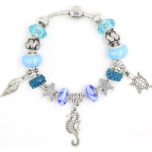 New Arrival Sealife Ocean Style Bead Bracelet Starfish Seahorse Turtle Conch Charm Bracelet for Women Jewelry Bijoux Pulsera