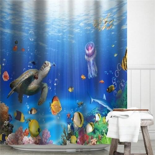 New 2021 Sea Turtle 3d Nordic Shower Curtains Set With Free Hooks Waterproof Beach Landscape Home Decoration Bathroom Screen