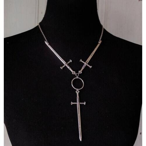 Three of Swords Necklace,Choker Necklace-Silver plated -Tarot -Goth -Avant Garde- Occult - Witchy- Edgy - Medieval Jewelry