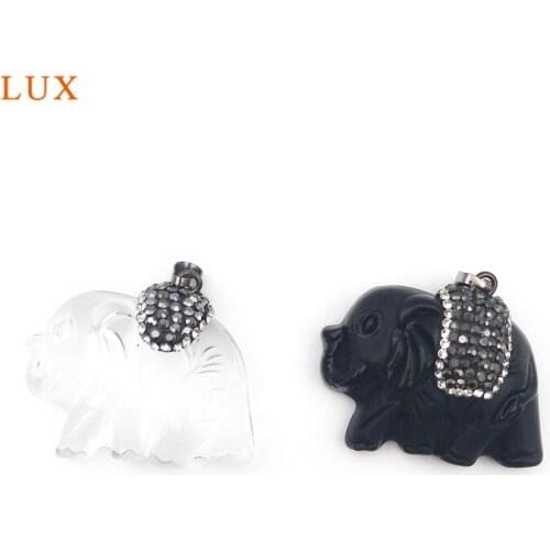 2021 New Cute Carved Elephant Pendants Rhinestone Paved Synthetic Crystal Quartz Boho Glass Beads Jewelry For Necklace Making