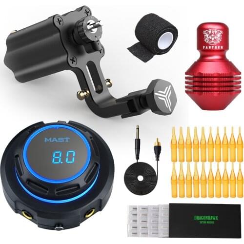 Mast Professional Adjustable Stroke 5mm RCA Direct Drive Rotary Tattoo Machine with OLED Round Power Supply Handle Kit