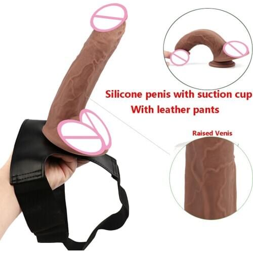 Realistic Dildo Brown Silicone Penis Strapon Pants For Lesbian Flexible Huge Penis With Strong Suction Cup Sex Toys For Women