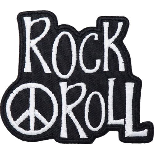 ROCK ROLL Name Tag Iron on Hook Backing Embroidered Biker Motorcycle Patches for Vest Jeans