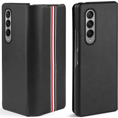 Luxury Carbon Fiber Pattern PU Leather Folding Flip Fundas Case For Samsung Galaxy Z Fold 3 Fold3 Zfold3 5G Cover Shell Coque