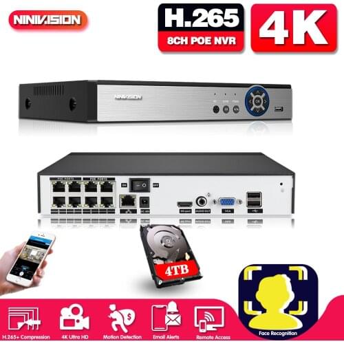 H.265 4CH 8CH 1080P 5MP 8MP 4K Ultra HD POE NVR Network Face Detect Up to 16CH Video Recorder For Security POE IP Camera