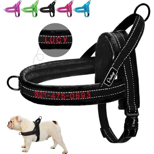 Custom Flannel Padded Dog Vest Harness Reflective No Pull Dog Strap Harness Quick Fit For Small Large Dogs French Bulldog