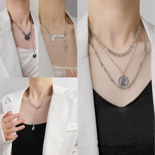 SOHOT Minimalist Punk Heart Portrait Pearl Letter Digital Bow Sieve Moon Clouds Lightning Pendant Necklace Female Drop Shipping