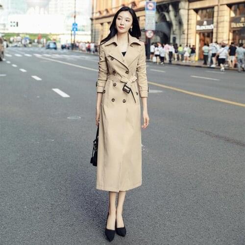 FTLZZ Autumn Winter Women Vintage Long Trench Double Breasted WindBreaker Elegant Slim Solid Trench Coat With Belt