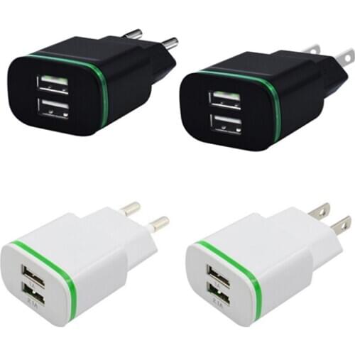 US EU Plug 2 Ports LED Light USB Charger 5V 2A Adapter for iPhone for Pad