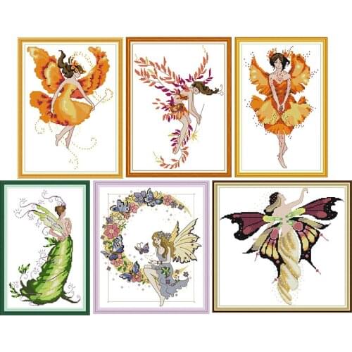 Joy Sunday cross stitch patten butterfly fairy handmade cartoon cross stitch DMC 14CT printed canvas embroidery needlework kit