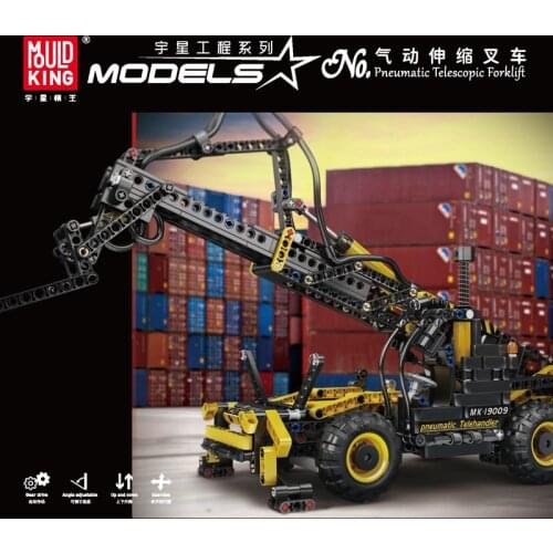MOULD KING 19009 High-Tech The MOC Pneumatic Telescopic Forklift Truck Building Blocks Model Assembly Bricks Boys Toys