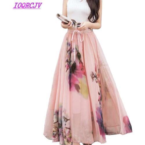 Bohemian skirts women summer Plus size Chiffon Long skirt Elastic Waist Print skirt Large swing female Beach skirts IOQRCJV H327