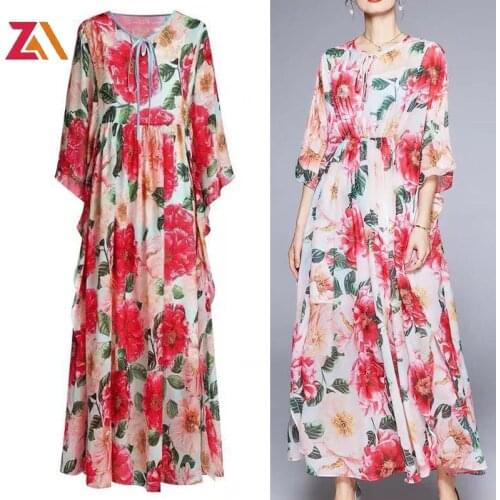 ZALady runway designer summer party evening maxi dress with floral printed Fairy oversized loose elegant ruffles dresses women