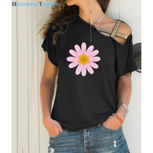 Chrysanthemum Flowers Print Women T-shirt Short Sleeve Casual Summer T-shirt Femme Graphic Tee Shirt for Lady Ropa De Mujer