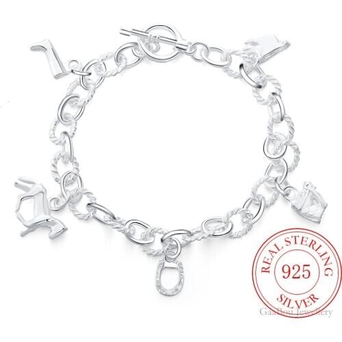 925 Sterling Silver Bracelet Lucky Exquisite Horseshoe Charm Bracelets & Bangles Chains for Women Fashion Jewelry Party Gift