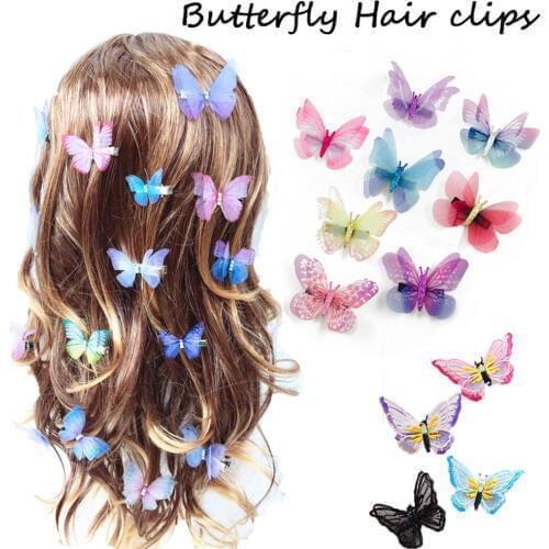 2Pcs/Set Girls Mini Barrettes Colorful Butterfly Cartoon Hairpin Children Fashion Hair Clips For Wedding Bridal Hair Accessories