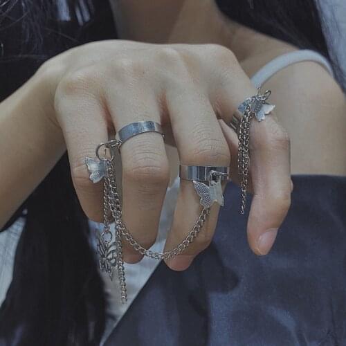 2021 Trendy Silver Color Hip Pop Rings For Women Men Punk Cool Multi-layer Adjustable Open Finger Rings Set Party Gift Jewelry