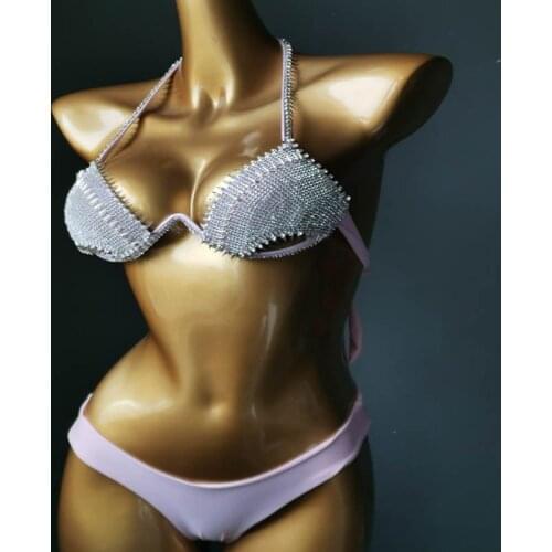 5 Bright Color Bikini Set Women Diamante Carnival Bra Rhinestone Sexy Night Club Panties Festival Wear Burning Man Rivet Outfit