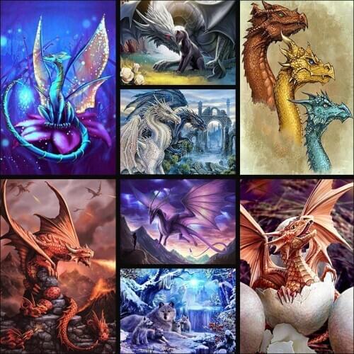 5D Diamond-Painting Dragon Diamond Embroidery Animal Cross-Stitch Round Resin Pictures European And American Style Home Decor