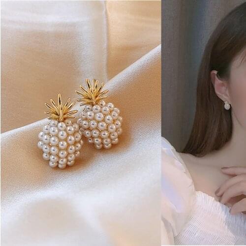 Pineapple Dangle Earrings For Women Girls Korean Fashion Elegant Style Simulated Pearls Fruit Earrings Party Fashion Jewelry