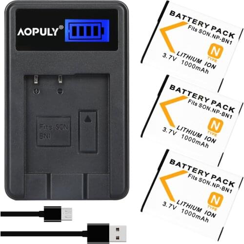 AOPULY 3x NP-BN1 NPBN1 NP BN1 Camera Battery + LCD USB Charger for SONY DSC TX9 T99 WX5 TX7 W390 W380 W350 W360 QX100 W370 W730