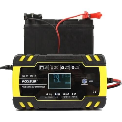 12V 24V 8A Automatic Smart Pulse Repair Charger with LCD Display, Motorcycle & Car Battery AGM Deep Cycle GEL Lead-Acid Charger
