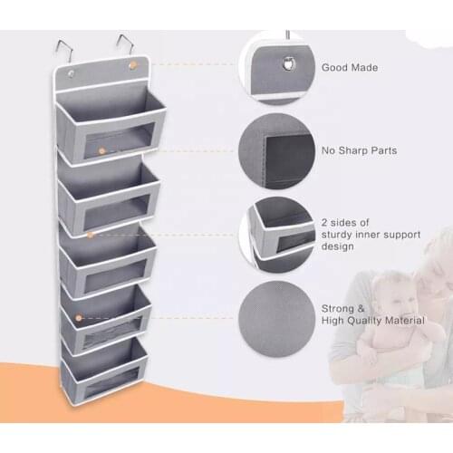 White Blue Clothes Door Storage Pocket Shoes Hanging Closet 5 Layers Non-woven Hanging Storage Bag Closet Organizer Wardrobe