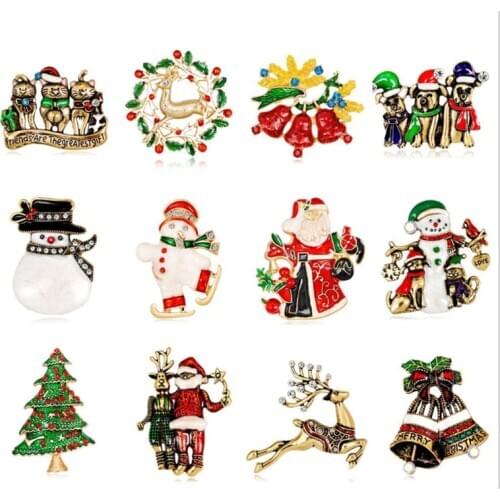 Free Shipping Womens Merry Christmas Xmas Santa Claus & Deer With Rhinestone Ornament Brooch Pin