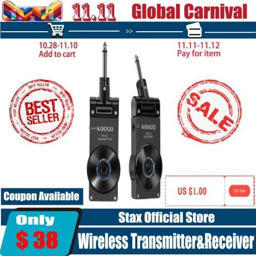 Koogo Wireless Guitar System Transmitter & Receiver for Electric Guitar Bass Violin with Rechargable Battery