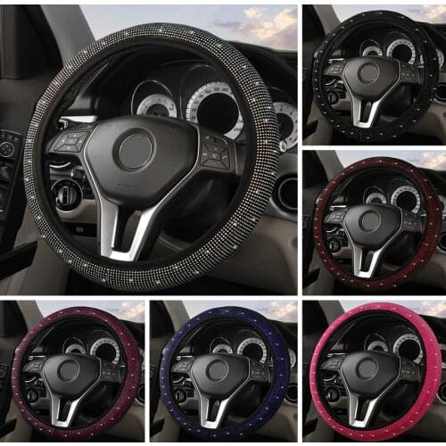 Multi-color Full Diamond-studded Steering Wheel Cover No Inner Ring Elastic Non-slip Car Grip Cover For PEUGEOT308 HYUNDAI-GETZ
