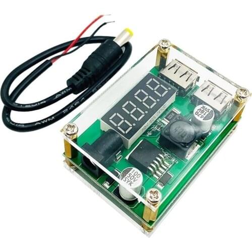 DC-DC 9V 12V 24V 36V to 5V 3A LED Digital Display Step Down Buck Module Voltage Voltmeter Dual USB Converter With Case for Car