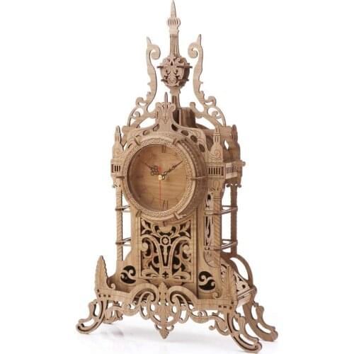 3D Wooden Puzzle Tower Desk Clock Model Kits for Adults