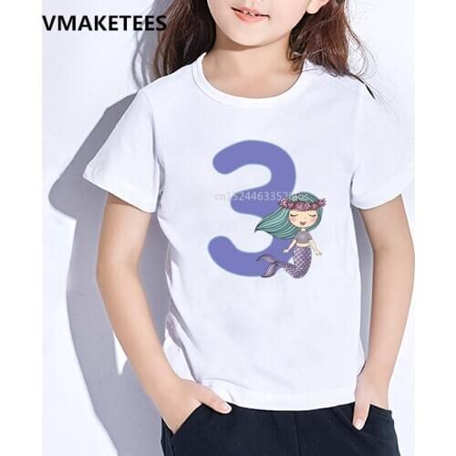 Kids Mermaid Cartoon Cute T shirt Happy Birthday Number 1-10 Print Girls T-shirt Baby Birthday Present Funny Clothes