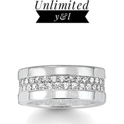 Two Rows White Cubic Zirconia Rings Fashion Jewelry Accessories for Women and Men Eternity Love Gifts