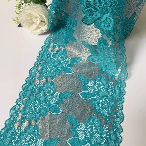 3y/lot 20cm Width Floral Elastic Stretch Lace Trims Acqua For Clothing Accessories Dress Sewing Applique Costume Lace Fabric