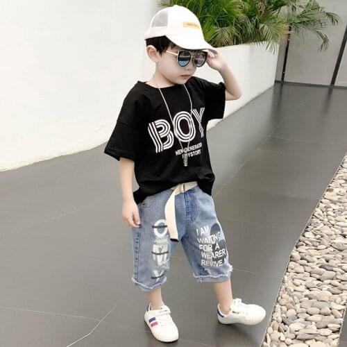 Summer Baby Boy Clothing Set Letter Printing Boy Short Sleeve T Shirt+Jeans 2 Pcs Suit Children Toddler Casual Clothes Set