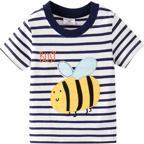 Funnygame Summer Bee Applique Tshirts for Baby Girls Cotton Clothing Baby Stripe T shirts Cute Kids Tops