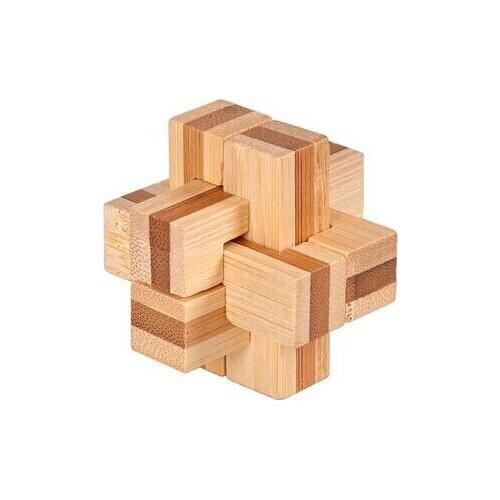 IQ Bamboo Cross Burr Puzzle Mind Brain Teaser for Adults Children 4.5*4.5 cm