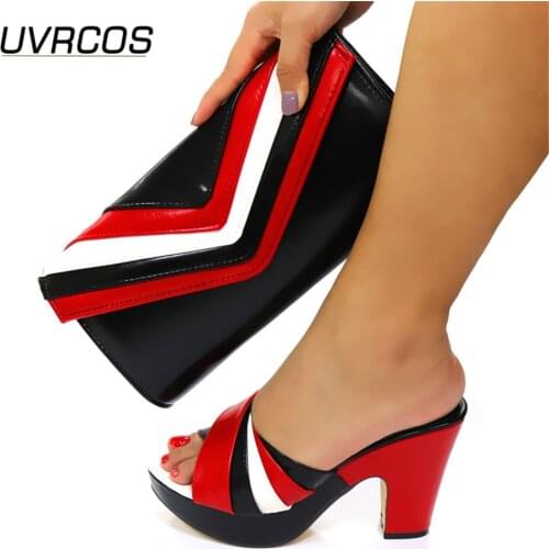 Italian Design Nigerian Newest 2021 Party Platform Ladies Shoes and Bag Set Decorated With Water Proof in Black Color