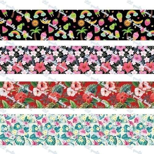 Custom 22-75mm flower printed grosgrain ribbon/16mm printed elastic foe ribbons DIY hair bows Sewing webbing 50 yards
