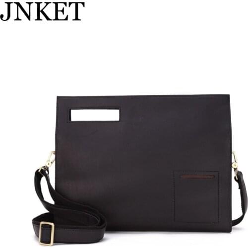 JNKET New Retro Mens Cowhide Clutch Handbag Fashion Dermis Sling Bag Shoulder Bags Large Capacity Crossbody Bag