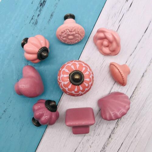1x Painted-Flower Ceramic Knobs Lovely Pink Children Room Dresser handles porcelain jewellery box drawer cabinetn Knobs pull
