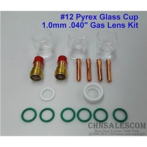 CHNsalescom 17 pcs TIG Welding Stubby Gas Lens #12 Pyrex Cup Kit for Tig WP-17/18/26 .040" 1.0mm