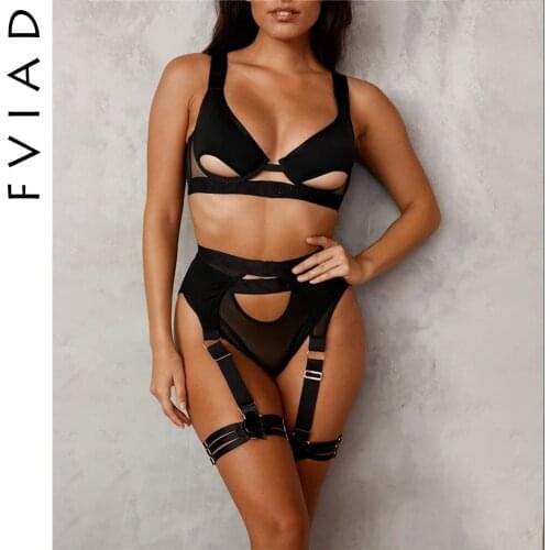 Lace Heavy Craft Temptation Sexy Lingerie Erotic Bra With Underwire Briefs Sling 3 Piece Set Women Perspective Underwear Suit