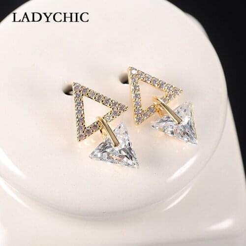 LADYCHIC Exquisite Triangle Crystal Stud Earrings Female Girl Fashion Gold & Silver Color Earring Jewelry Gifts Wholesale LE1331