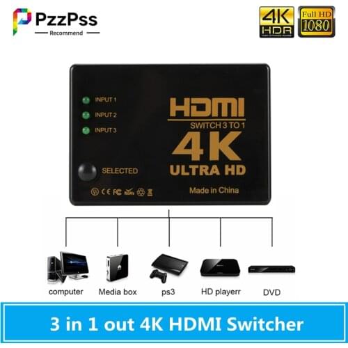 PzzPss HDMI Switcher Box 3x1 Mini Splitter Support 4K HD 1080P Video 3 Port HDMI Switch Selector for Xbox PS4 DVD HDTV PC Laptop