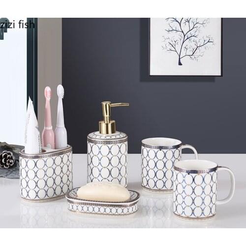Bathroom Toiletry Set 5 Piece Set with Tray Mouthwash Cup Lotion Bottle Toothbrush Holder Soap Dish Home Bathroom Accessories
