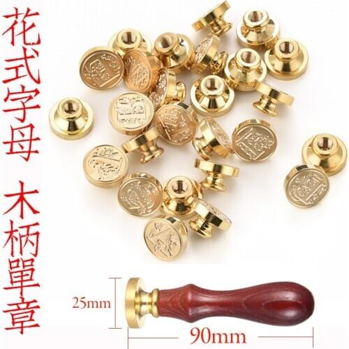 6pcs/lot Letter Seal Flower Dies and Stamps Set Kit Alphabet Wholesale Wooden Handle Copper Head Craft Supplies Scrapbooking