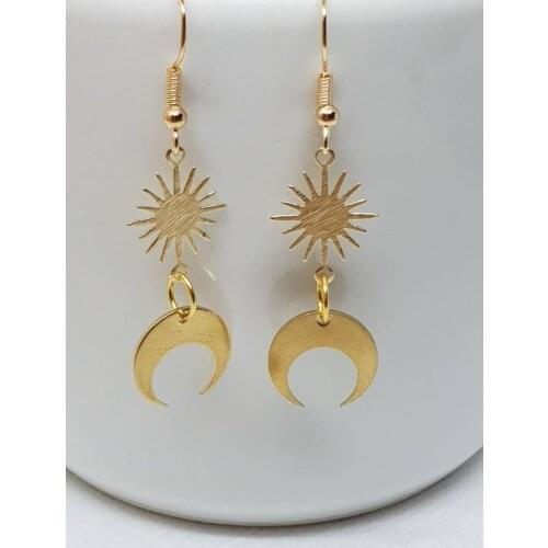 Charm Crescent Moon Sun Drop Earrings Celestial Goddness Jewelry For Women